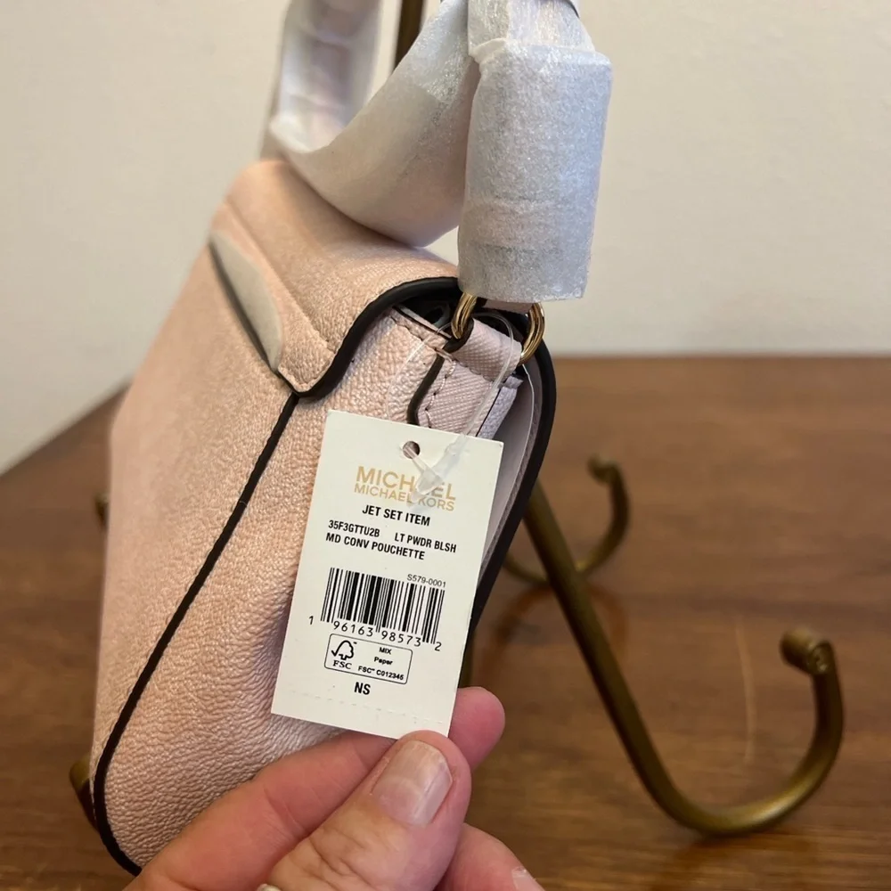 Michael Kors Jet Set Med Convertible Pouchette Crossbody Light Powder Blush NWT
